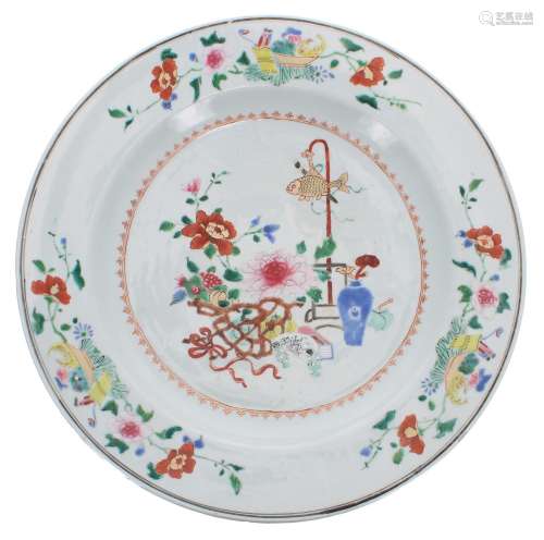 Large Chinese export famille rose porcelain circular charger...