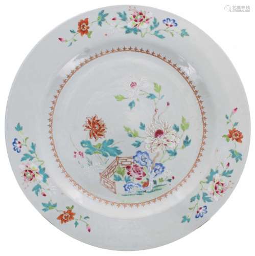 Large Chinese export famille rose porcelain circular charger...