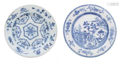Chinese blue and white porcelain plate, depicting a landscap...