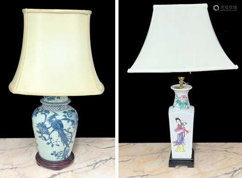 Modern Chinese blue and white table lamp with shade, in the ...