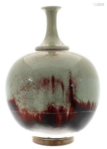 Chinese sang de boeuf crackle glaze globular vase with a sle...