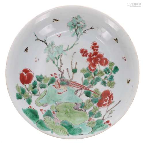 Chinese famille verte porcelain circular shallow bowl, decor...