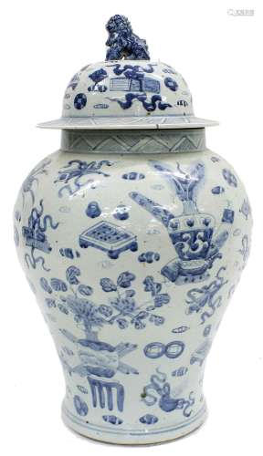 Large Chinese blue and white porcelain baluster temple jar a...