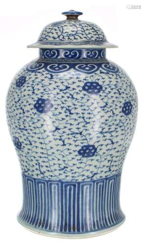 Chinese blue and white baluster porcelain vase and cover, wi...