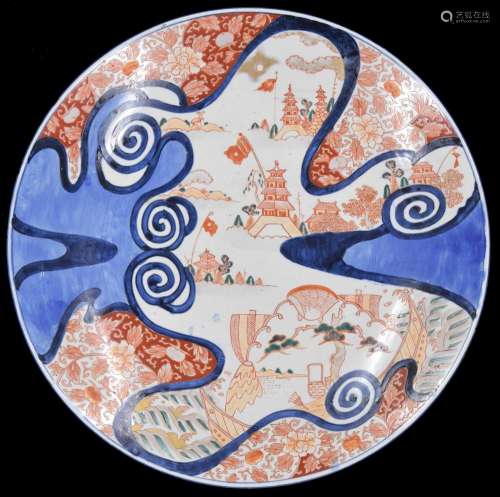 Large Japanese Arita porcelain charger, decorated with a pag...