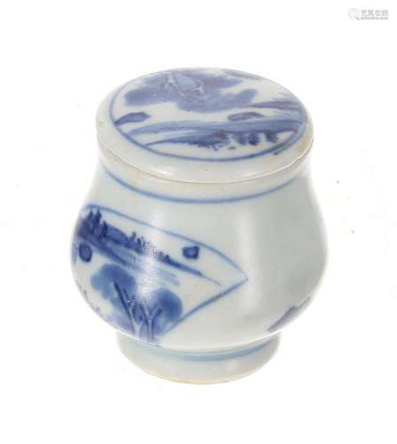 Chinese export blue and white miniature porcelain pot and co...