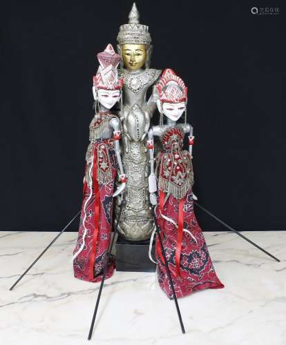 Pair of Balinese marionettes, in sequin burgundy traditional...