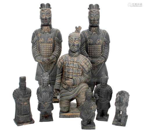 Group of decorative Chinese terracottawarriors, each with ch...