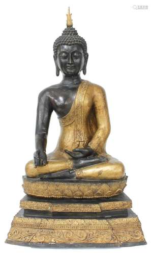 Large decorative bronze Tibetan Buddha,cast seated, raised u...