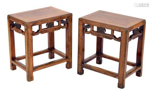 Pair of Chinese cherrywood rectangular side tables, 17.5 wid...