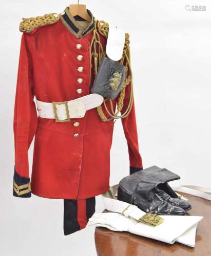 Regimental dress tunic and trousers, red with gilt rope swag...