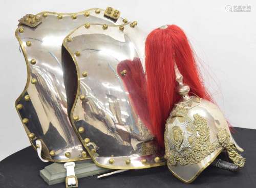 Household Cavalry trooper helmet, with red plume over a bi-m...