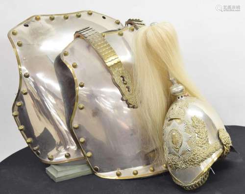 Household Cavalry trooper helmet, with white plume over a bi...