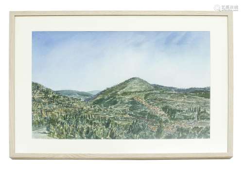 David Gluck RWS., RE., (1939-2007) - Village in the Hills, I...