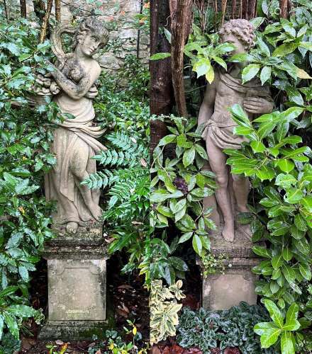 Two classical weathered garden statues by David Sharp Studio...