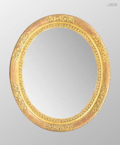 Large antique gilt wood and gesso oval wall mirror, with a m...