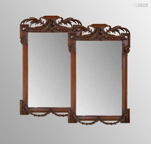 Pair of Continental oak classical wall mirrors, possibly 18t...