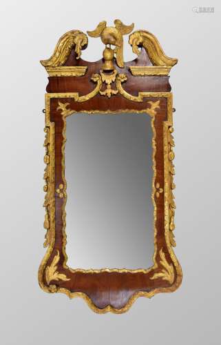 Good George II walnut and parcel gilt wall mirror,51.25 high...