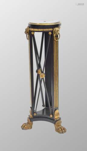 Late 19th century ebonised and gilded circular torchere in t...