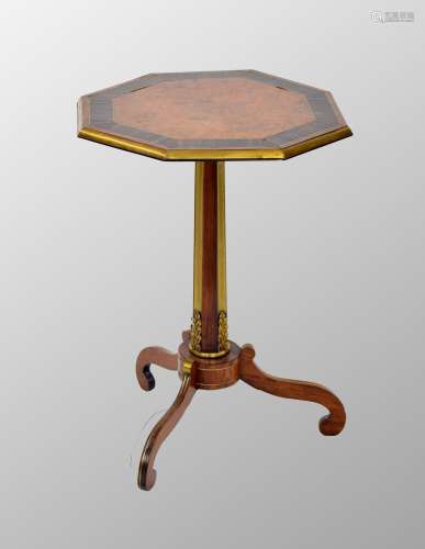 Regency burr elm and brass mounted tripod octagonal occasion...