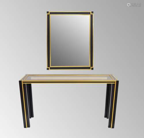 Good quality modern black metal and brass effect console tab...