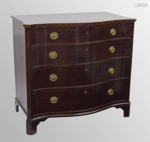 George III mahogany serpentine chest of drawers, the top wit...
