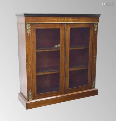 Victorian walnut inlaid pier display cabinet, the moulded to...