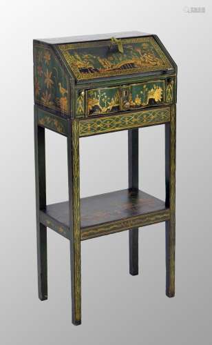 Good small 18th century green chinoiserie lacqueredminiature...