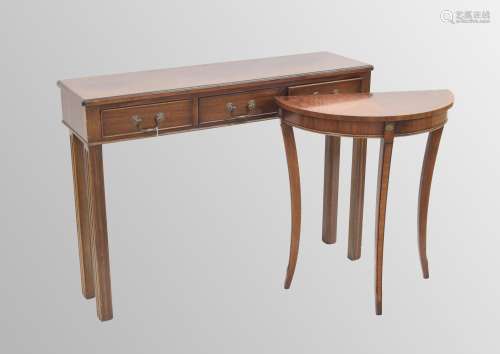 Georgian style mahogany narrow side table, inset with three ...
