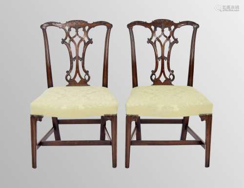 Pair of Georgian Chippendale style mahogany dining chairs, w...