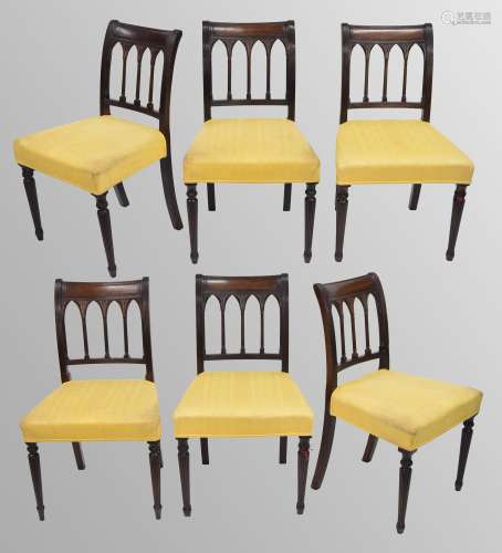 Set of six 19th century mahogany dining chairs, each with re...