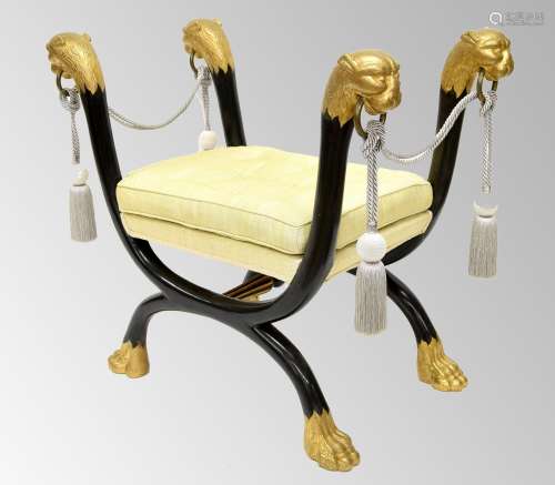 Fine Regency lacquered and gilt X-frame stool attributed to ...