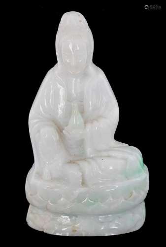 Chinese jadeite figure of Quanyin, modelled seated holding a...