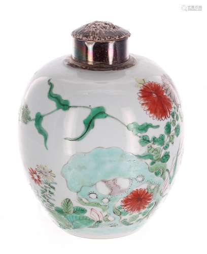 Chinese famille verte porcelain ginger jar with a repousse w...