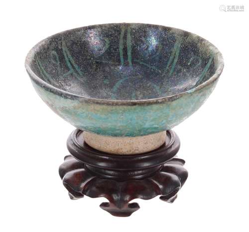 Islamic small pottery glazed circular footed bowl, possibly1...