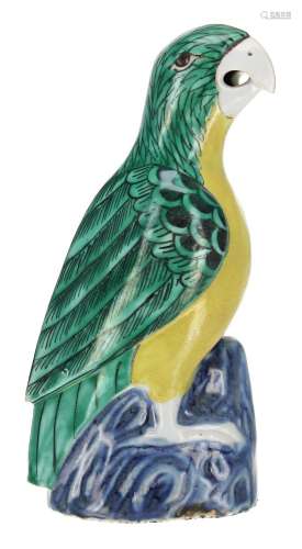 Chinese porcelain model of a parrot,in yellow, green and blu...