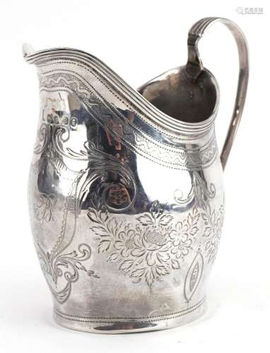 George III silver cream jug engraved with swags and foliage,...