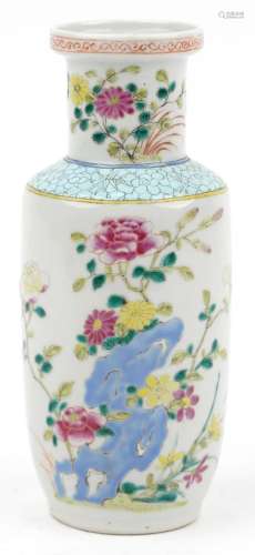 Chinese porcelain Rouleau vase hand painted in the famille r...