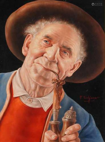 Otto Eichinger - Portrait of a gentleman smoking a pipe, Aus...