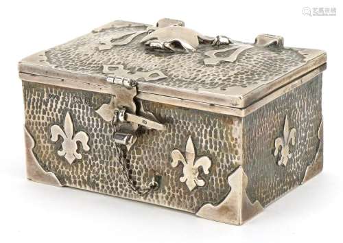 John William Barrett, Arts & Crafts silver casket with h...