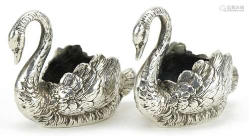George Stockwell, pair of George V novelty silver swan table...