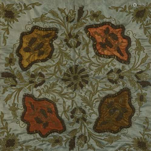 Antique floral embroidery with metallic thread, possibly 18t...