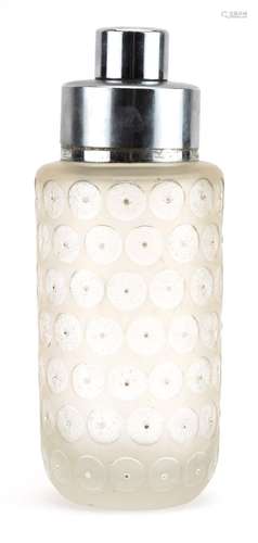 Art Deco frosted glass cocktail shaker with stylised roundel...