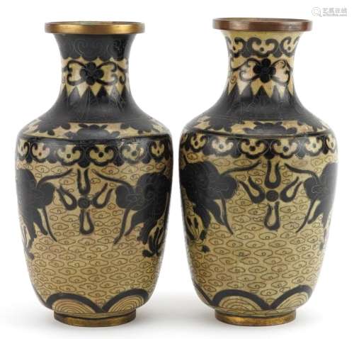 Pair of Chinese cloisonne vases enamelled with dragons chasi...