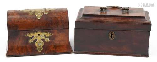 Two 19th century tea caddies including a burr walnut example...