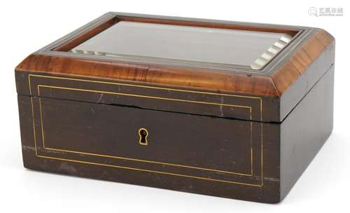 Victorian mahogany jewellery casket with brass inlay and hin...