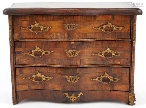 Antique French apprentice serpentine front three drawer ches...