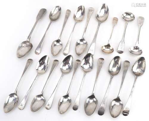 Collection of Georgian and later silver spoons including a s...