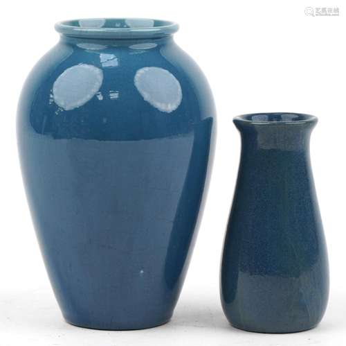 Two art pottery vases having blue glaze comprising Saturday ...