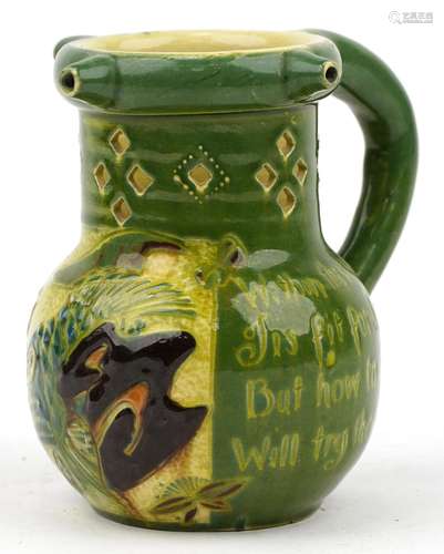 C H Brannam, Arts & Crafts Scraffito pottery puzzle jug ...